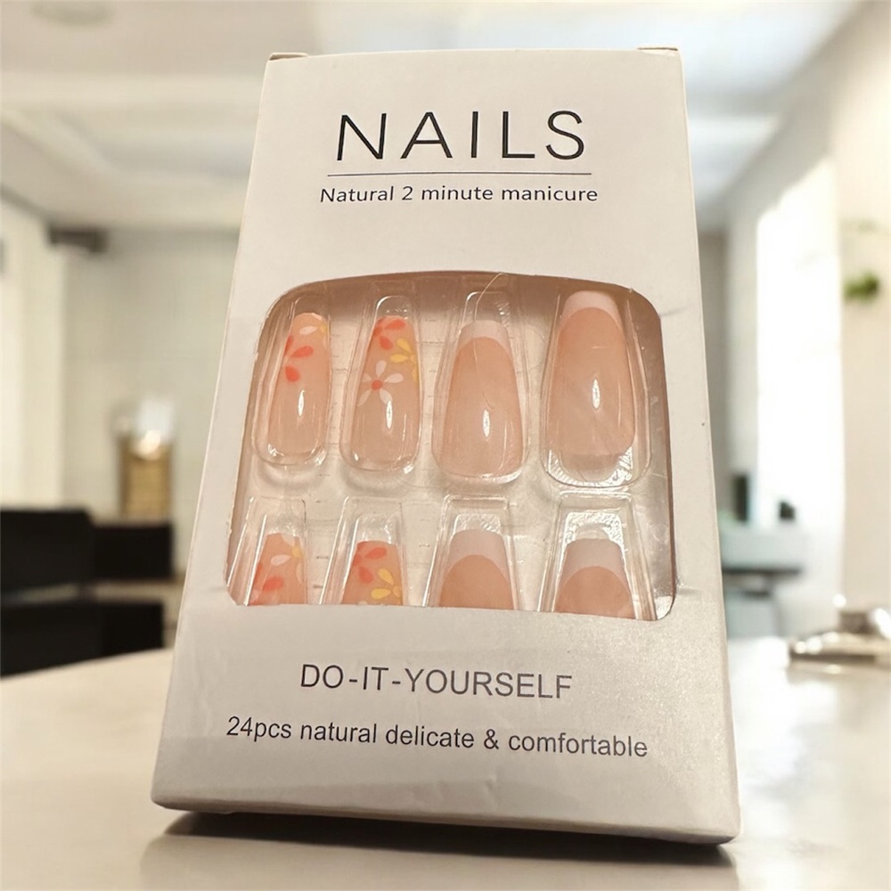 Do-It-Yourself Press-On Nails - Natural with Orange and Pink Accents